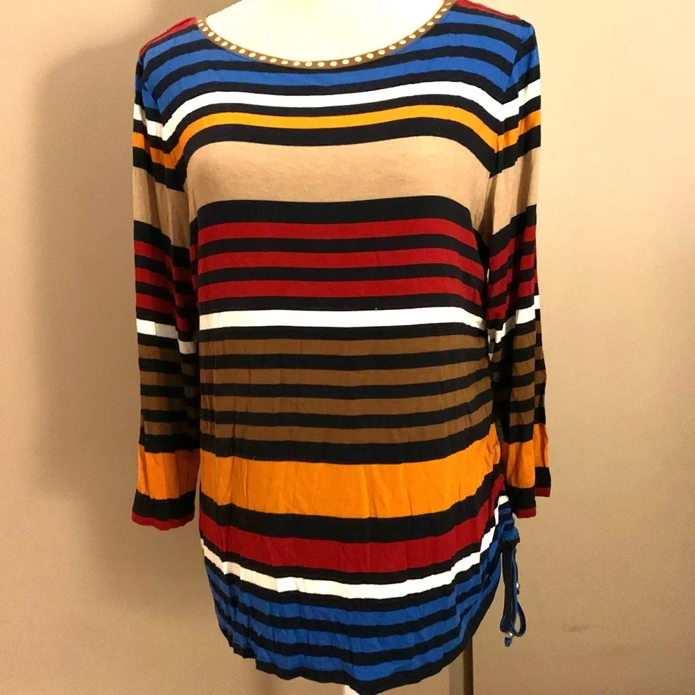 Ruby Rd. Colorful Striped Tunic Top - Picture 2 of 5
